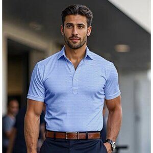 NWT Collars and Co Polo Small Semi-Spread Collar Turbo GT Blue White Mens Golf